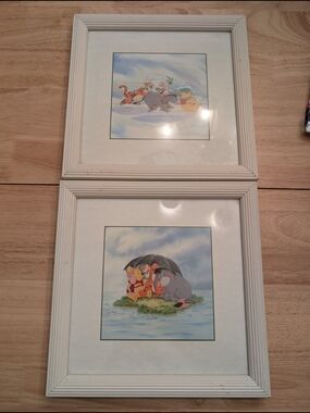 Vintage Disney Classic Pooh Framed Lithograph Set, 90s Nursery Wall Art